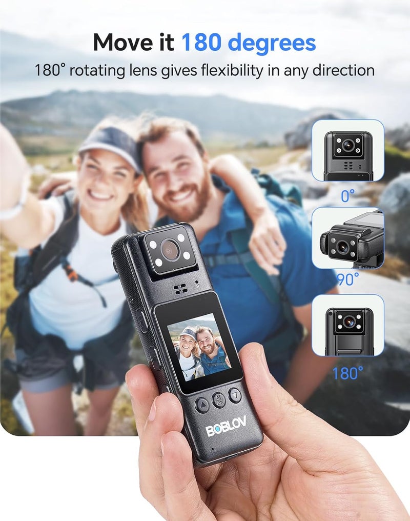 BOBLOV Body Camera with Video and Audio Recording 128G A23 Compact Bodycam up to 9 Hours Long Battery Life -360°Clips and Night Vision for Bike, Hiking, Walking Easy-to-Use - Image 2